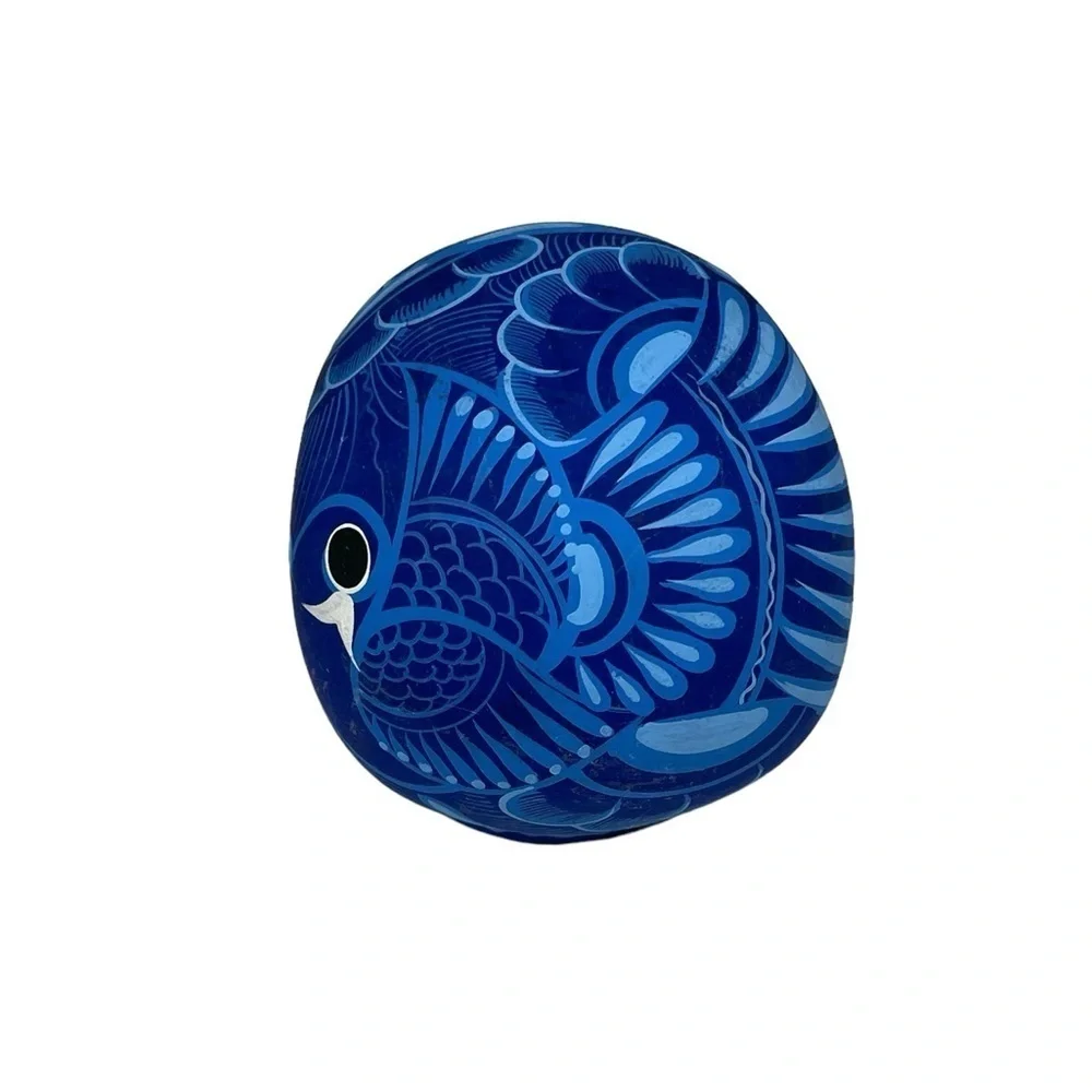 Mexican Clay Skull Hand painted Blue New
